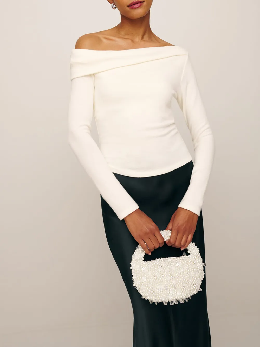 Off Shoulder Long Sleeve Knit Top