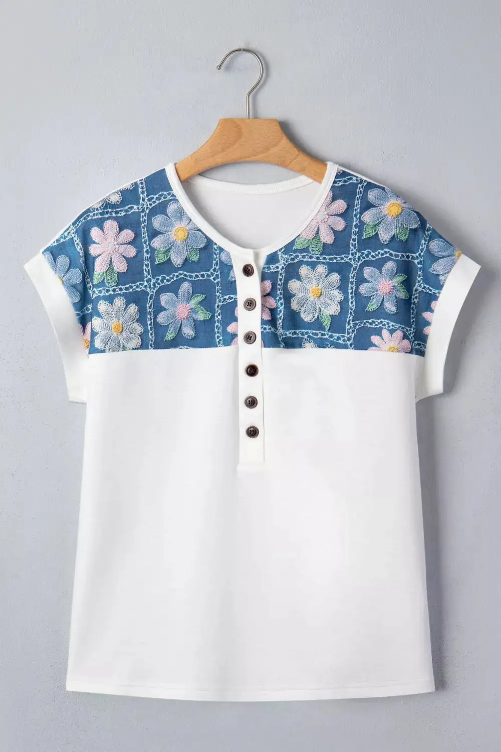 Short-Sleeve Button-Detail Floral T-Shirt