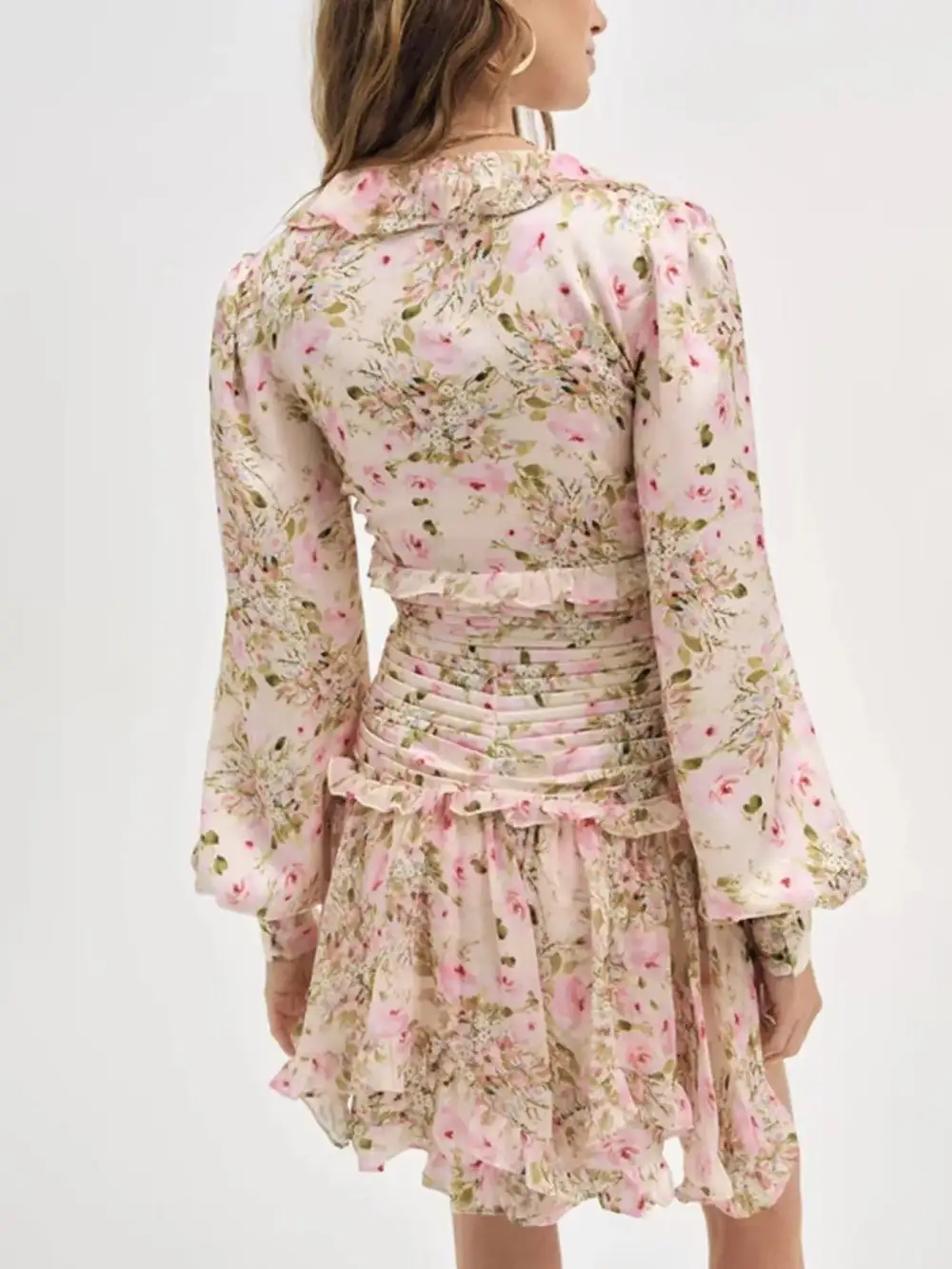 Structured Shape Floral Printed Ruffle Mini Dress