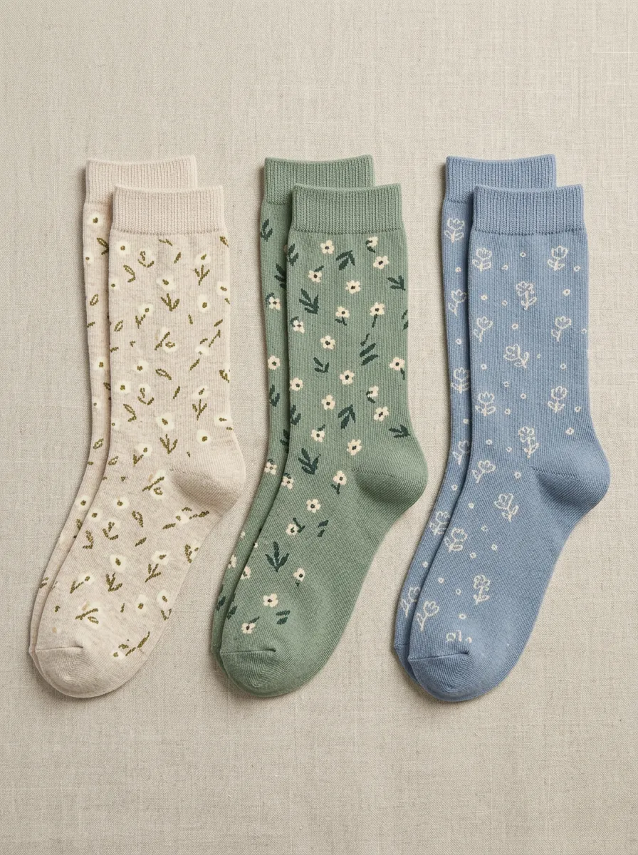 Women's 3-Pair Scattered Floral Crew Sock Set