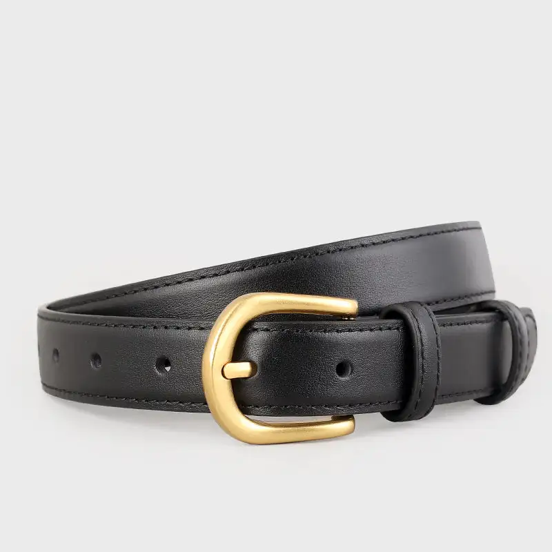 Clean Skinny Leather Belt with Golden Buckle