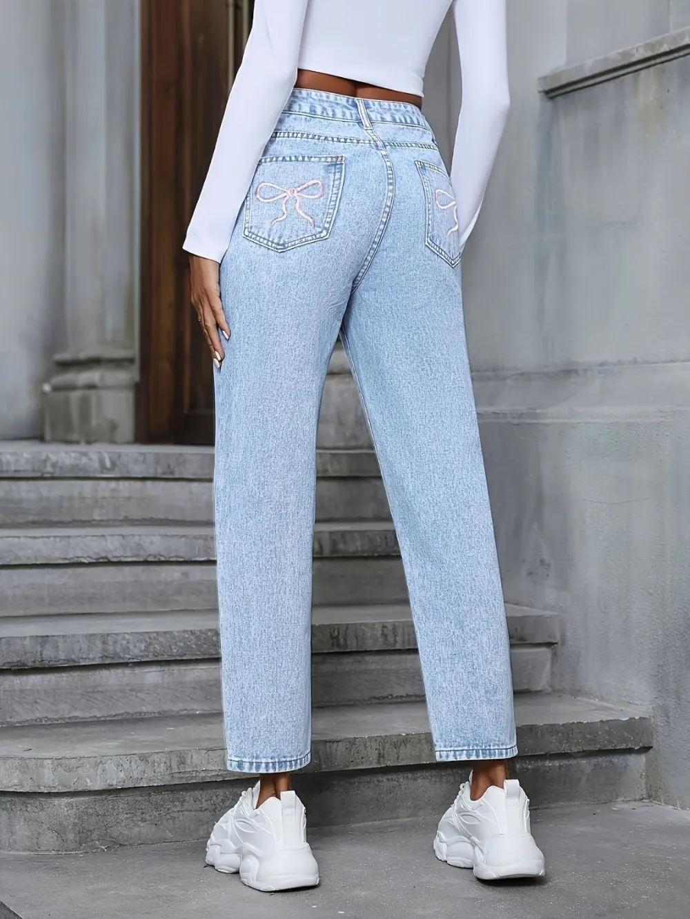 High Waist Distressed Pocketed Denim Jeans