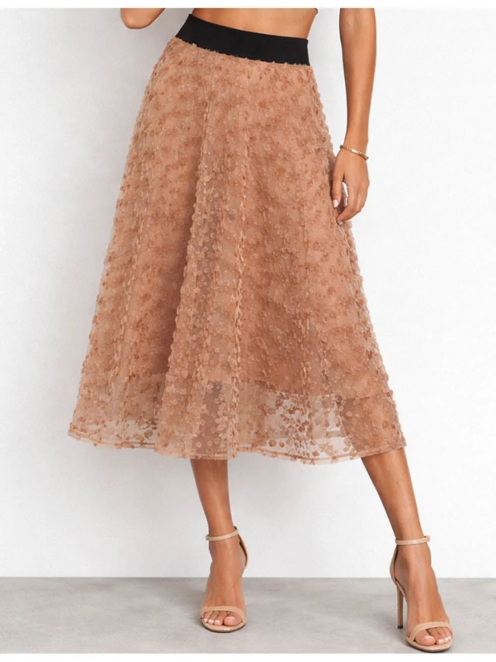 D Polka Dot Tulle Midi Skirt