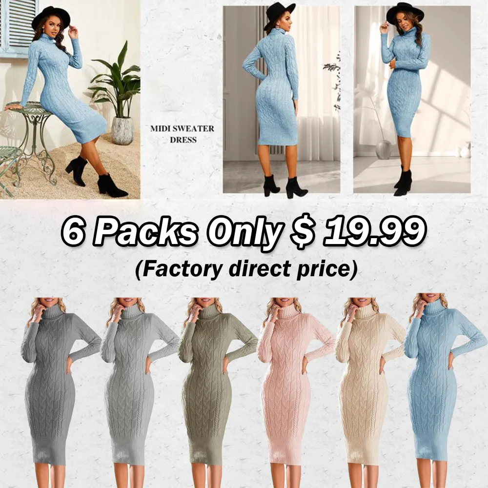 Women’s Long Sleeve Turtleneck Sweater Dress – Effortless Chic, Cozy Confidence