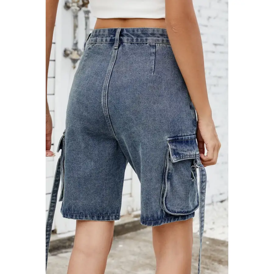 Washed Cargo Denim Shorts