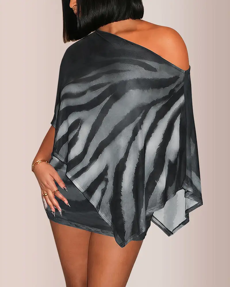 Sheer Asymmetrical Top and Mini Skirt Two-Piece Set