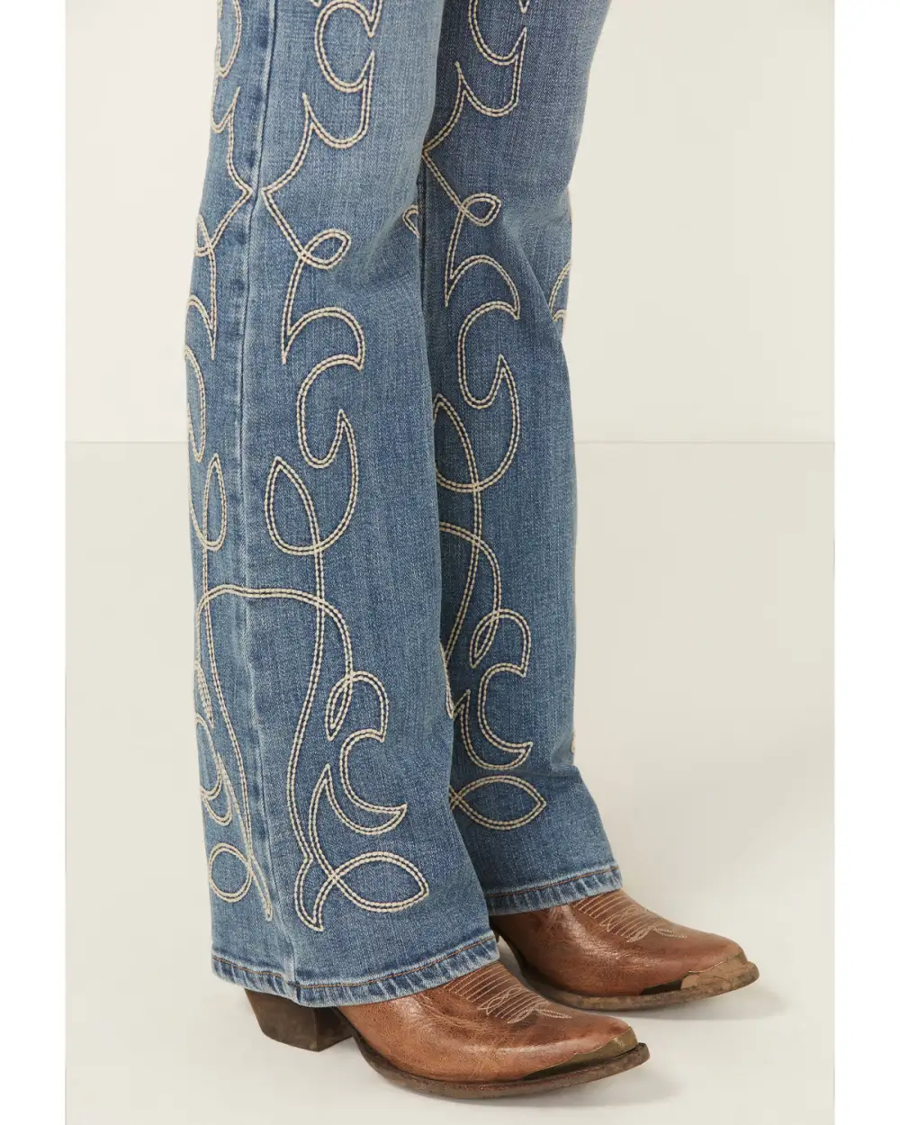 High Rise Bootcut Stretch Denim Embroidered Jeans