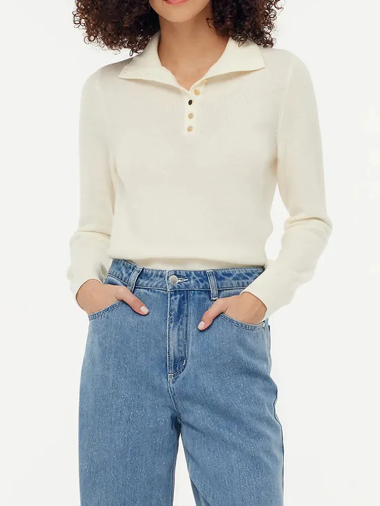 Wool Half Button Turtleneck Women Sweater