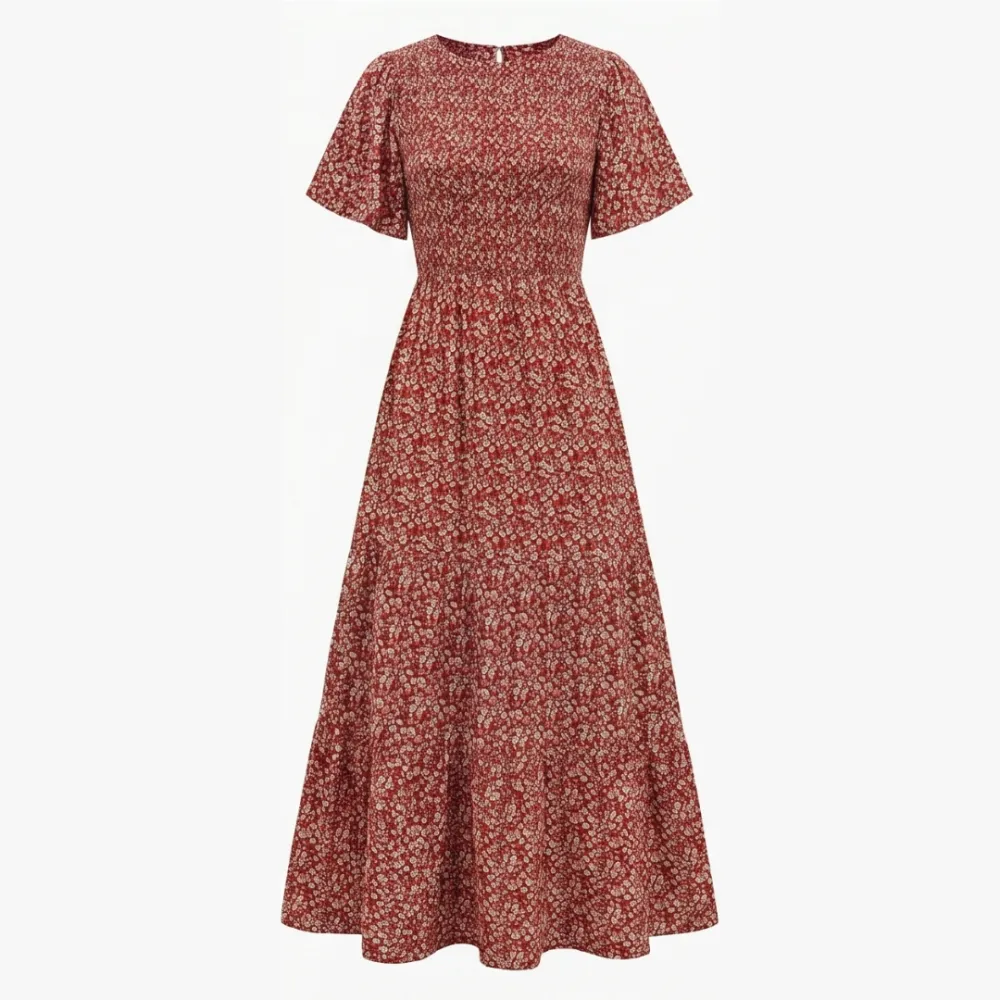 Textured Smocked Floral Maxi Dress