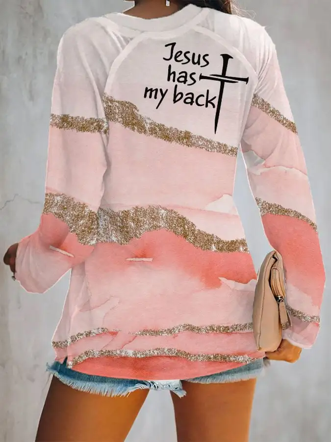 Women's Faith Jesus has my back print V-neck T-shirt