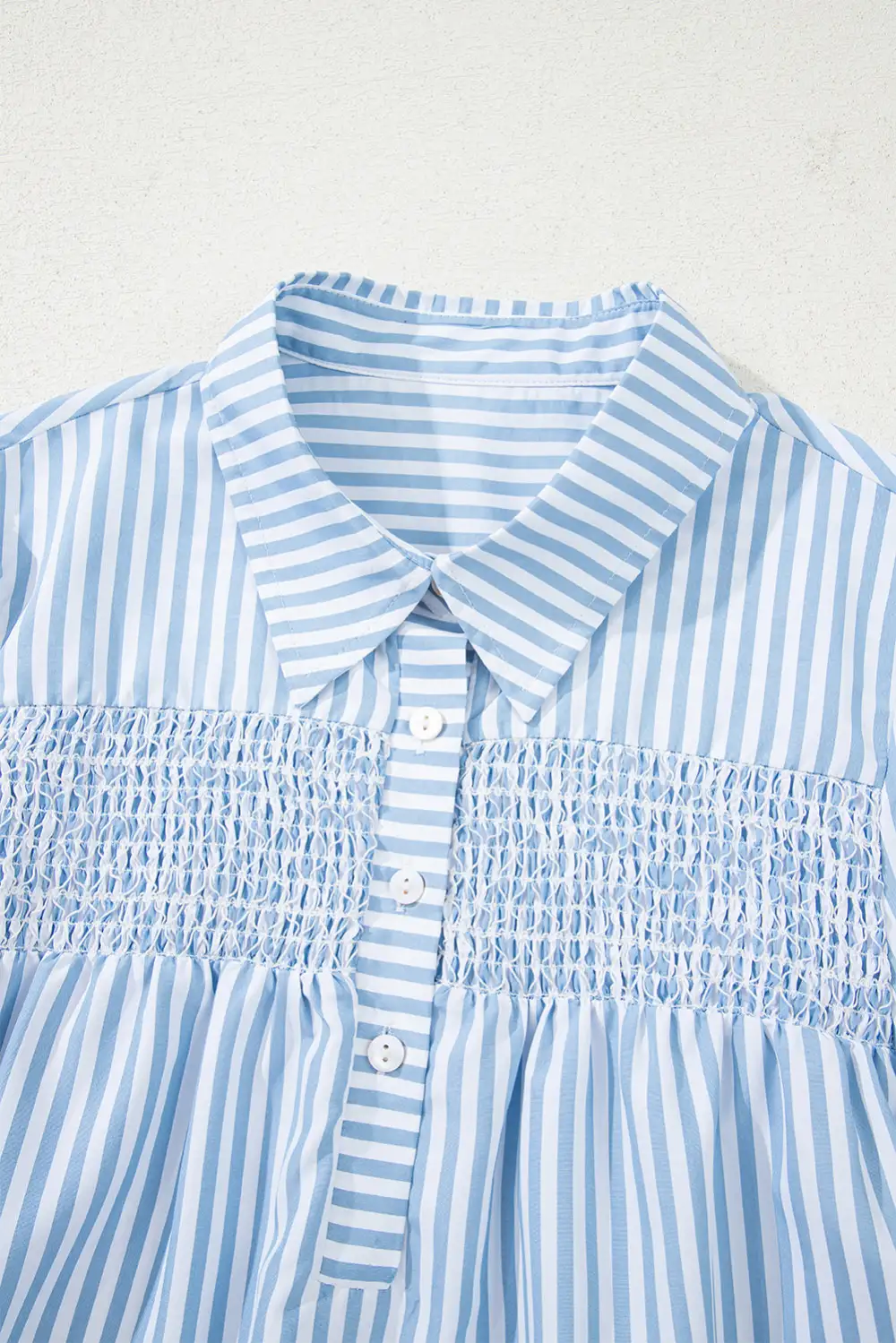 Striped Shirred Half Placket Blouse