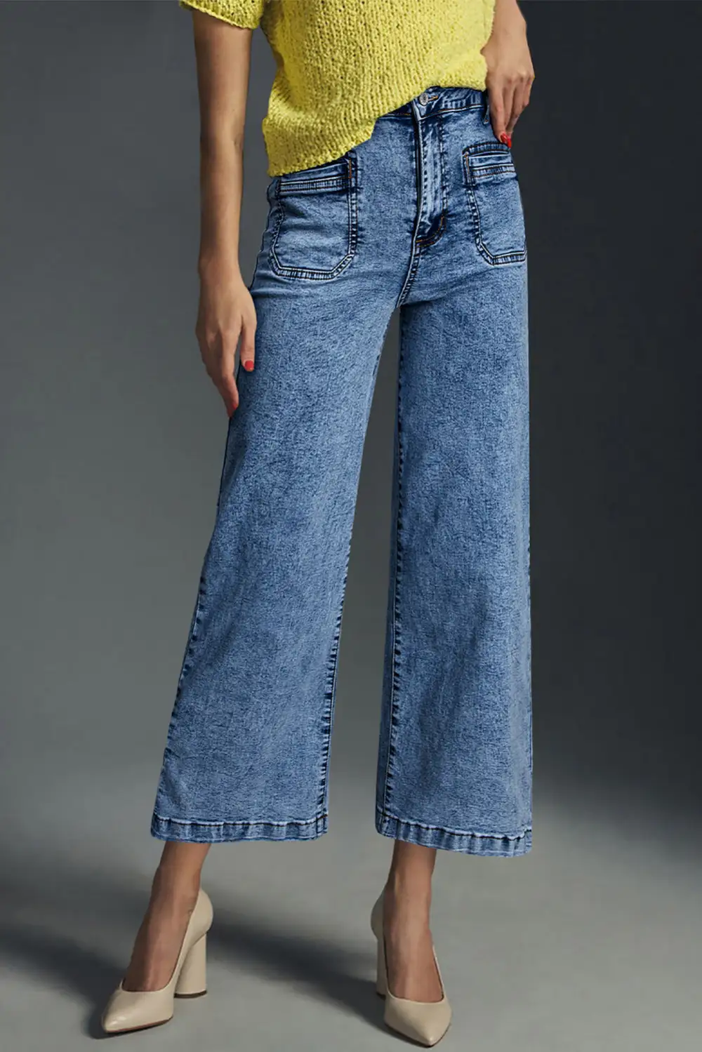 Patch Pocket Straight Leg Loose Jeans