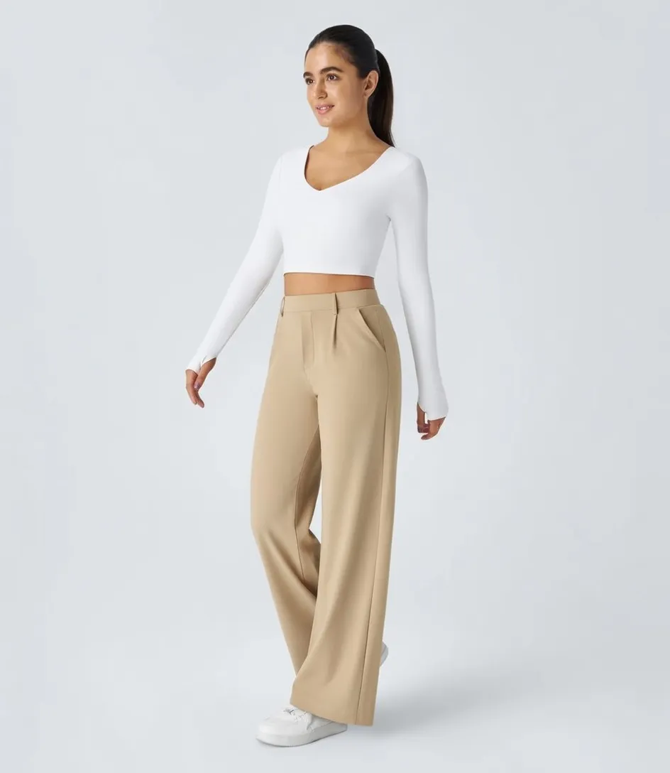 High-waist Pocket Straight-leg Work Pants