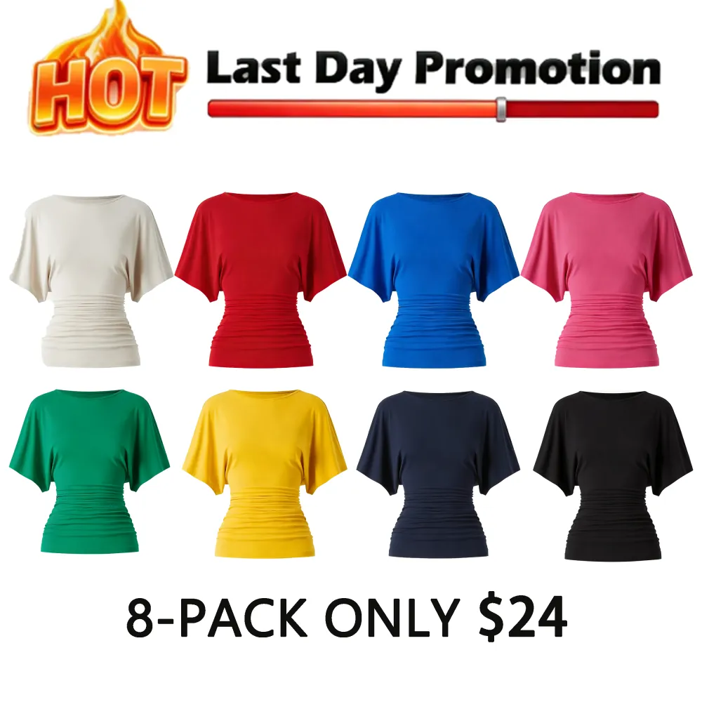 Effortless Boatneck Batwing Sleeve Side Ruched Top - Stylish & Comfortable Women's Fashion baju  kelawar  outfit SpringStatements