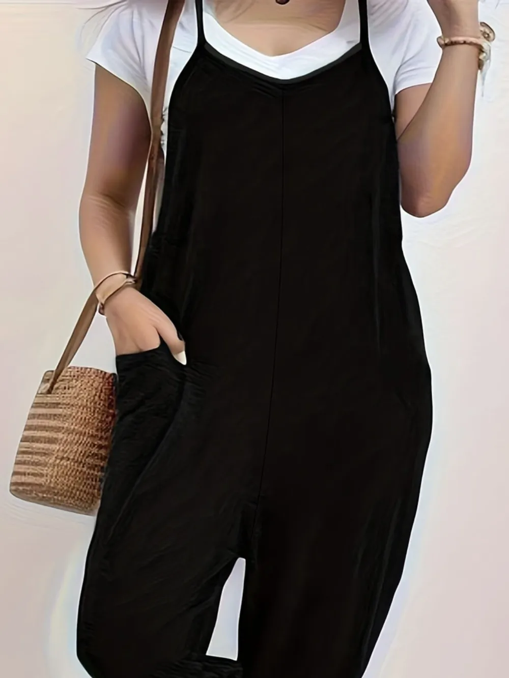 Casual Loose Fit Spaghetti Strap Jumpsuit Accessory