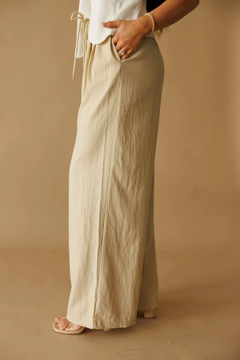 High-Waist Drawstring Wide-Leg Sheer Pants