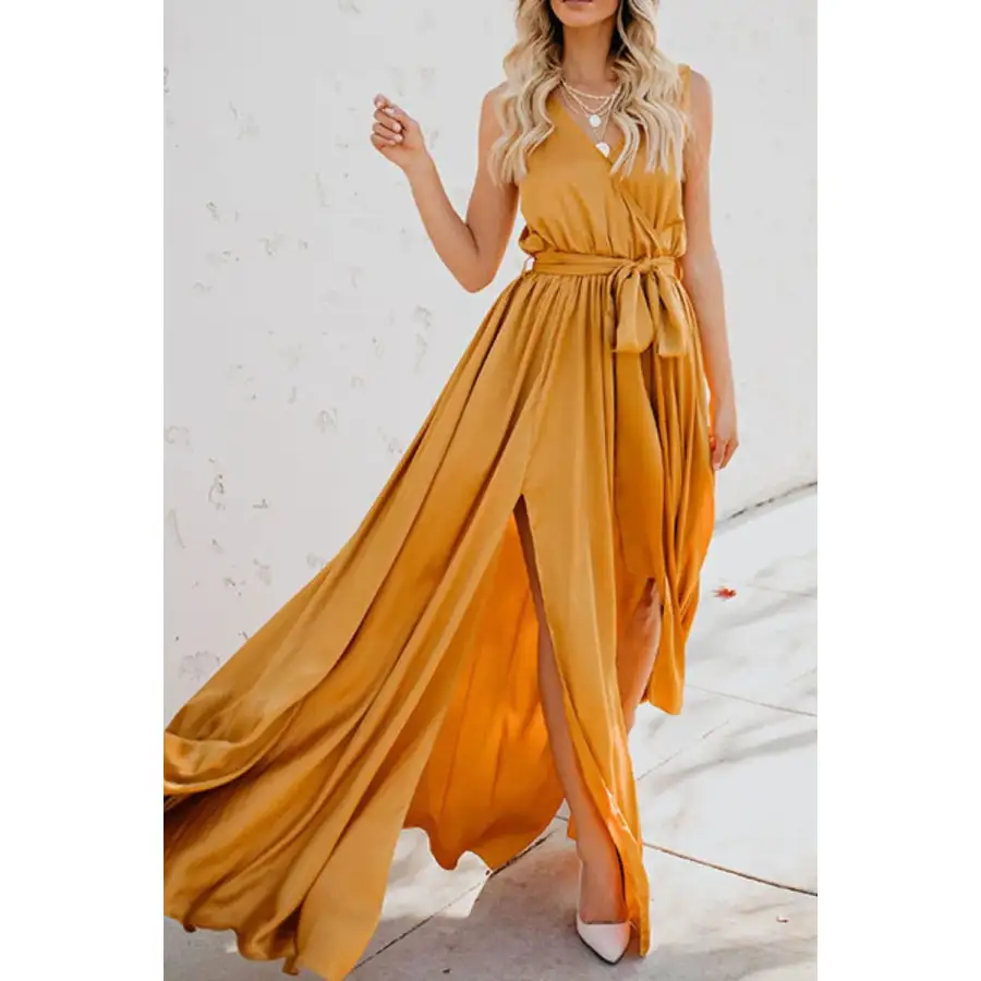 Surplice Tie Waist Maxi Dress