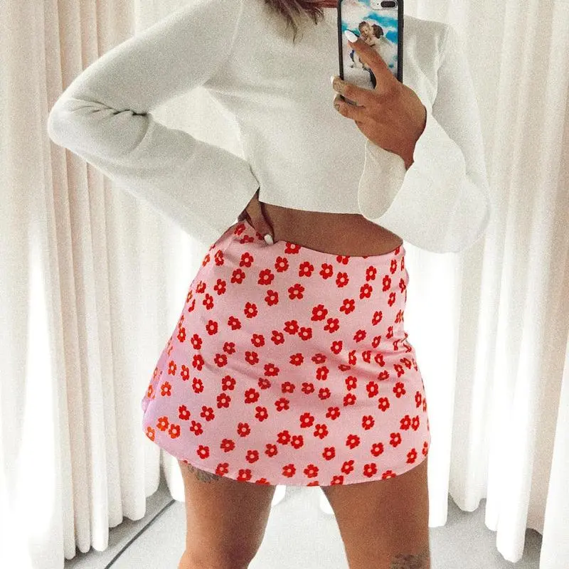 Satin Silk Floral Skirt