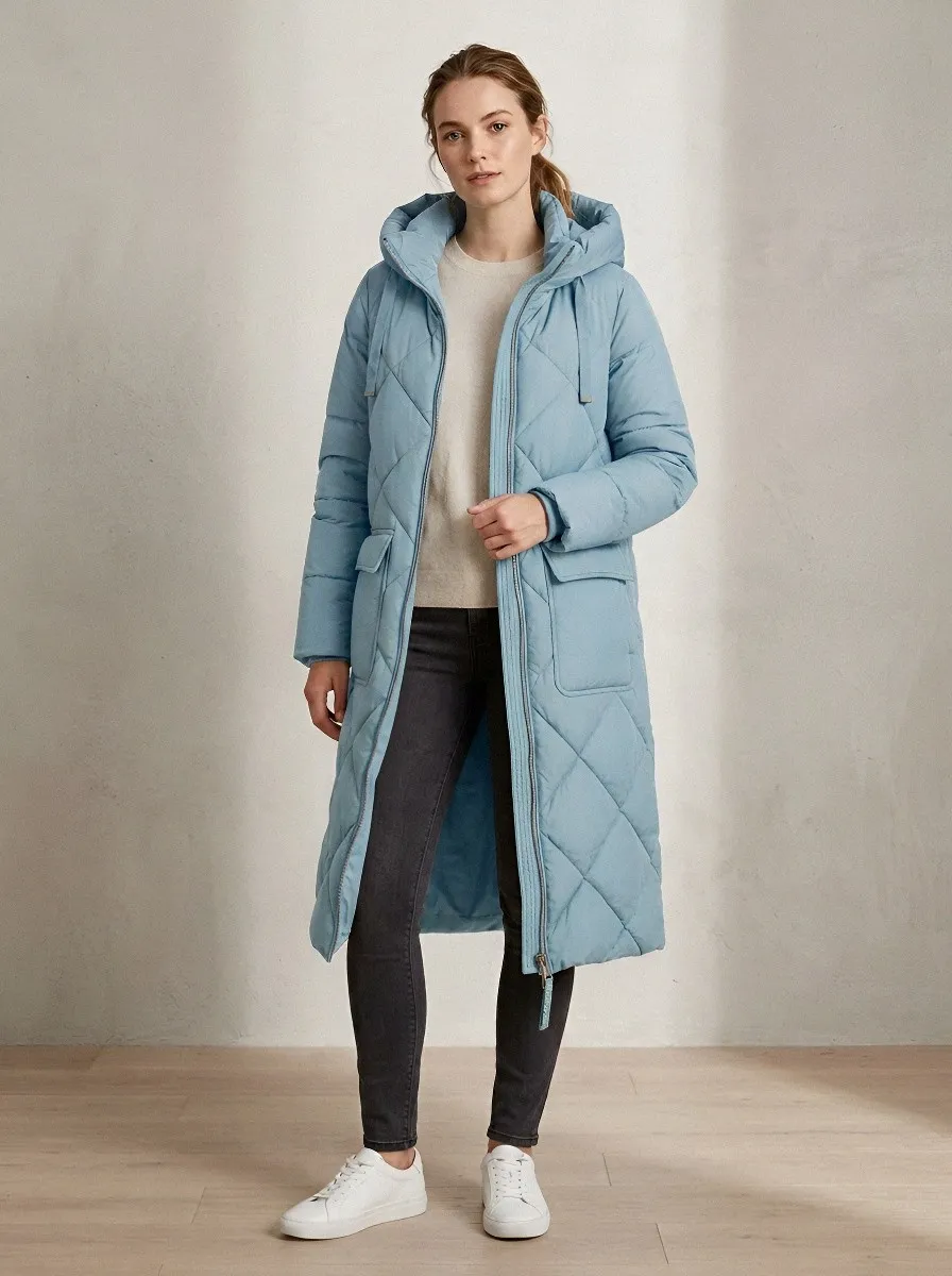 Timeless Quilted Long Hooded Coat