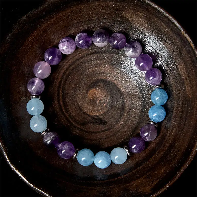 Amethyst Aquamarine Spacer Beads Bracelet