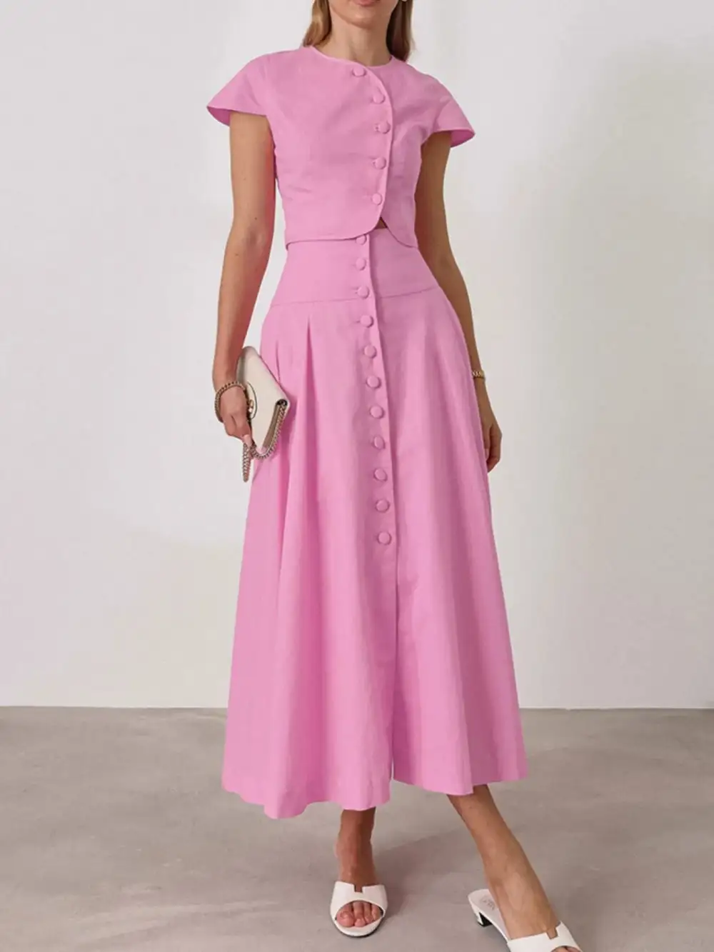 Easygoing Button Front Short Sleeve Coordinated Sets