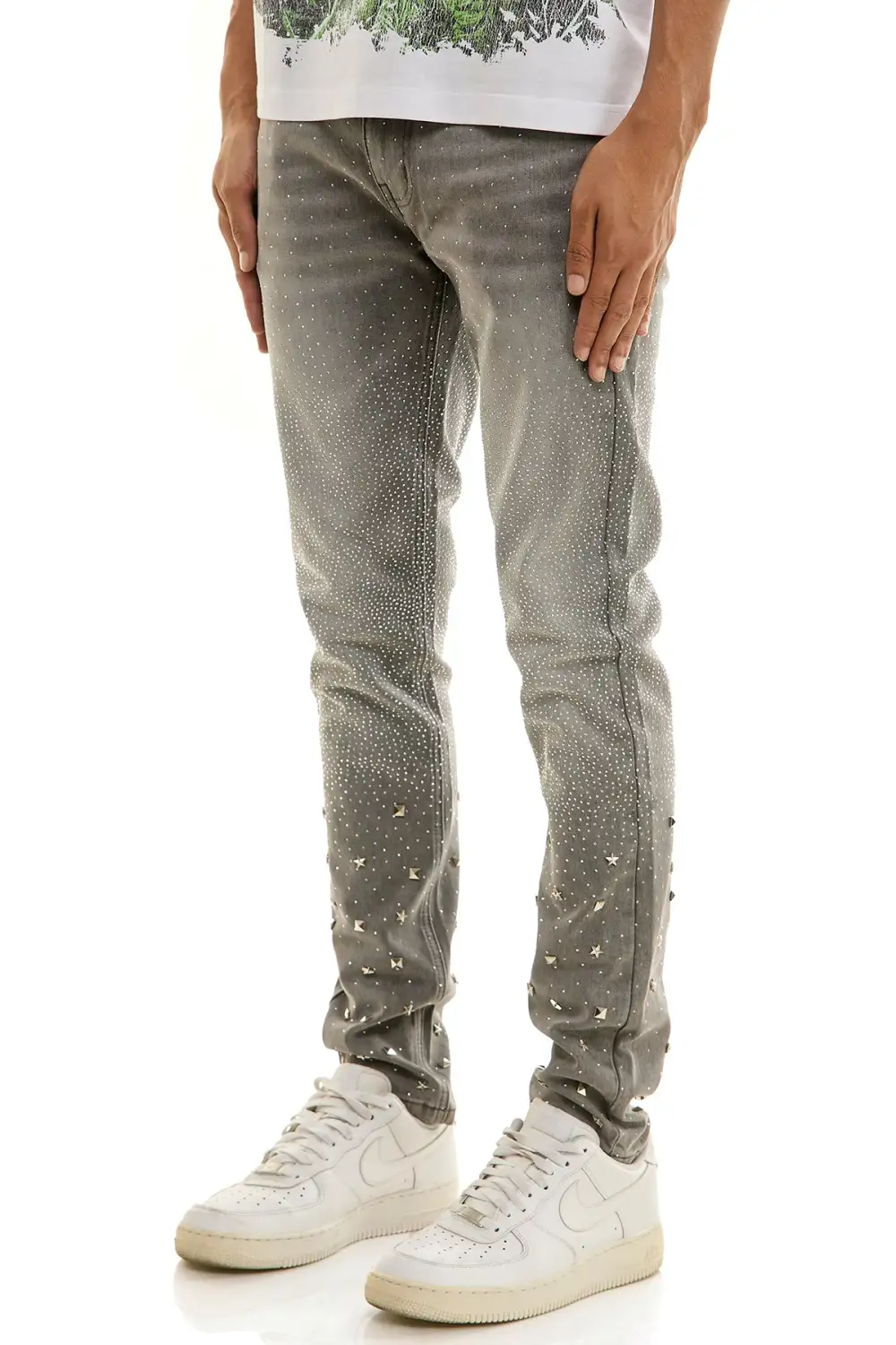 Men's Embellished Skinny Zip Detail Jeans