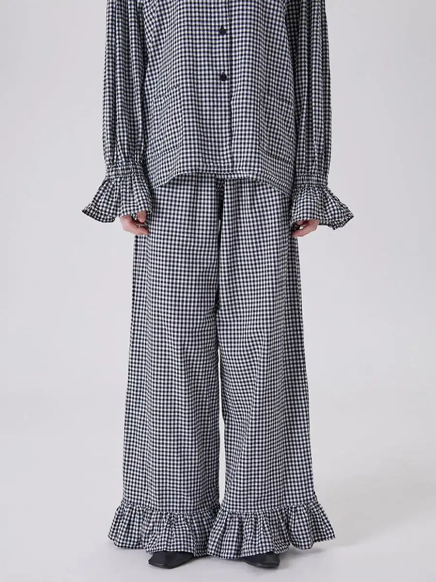 Relaxed Plaid Blouse And Pants Set
