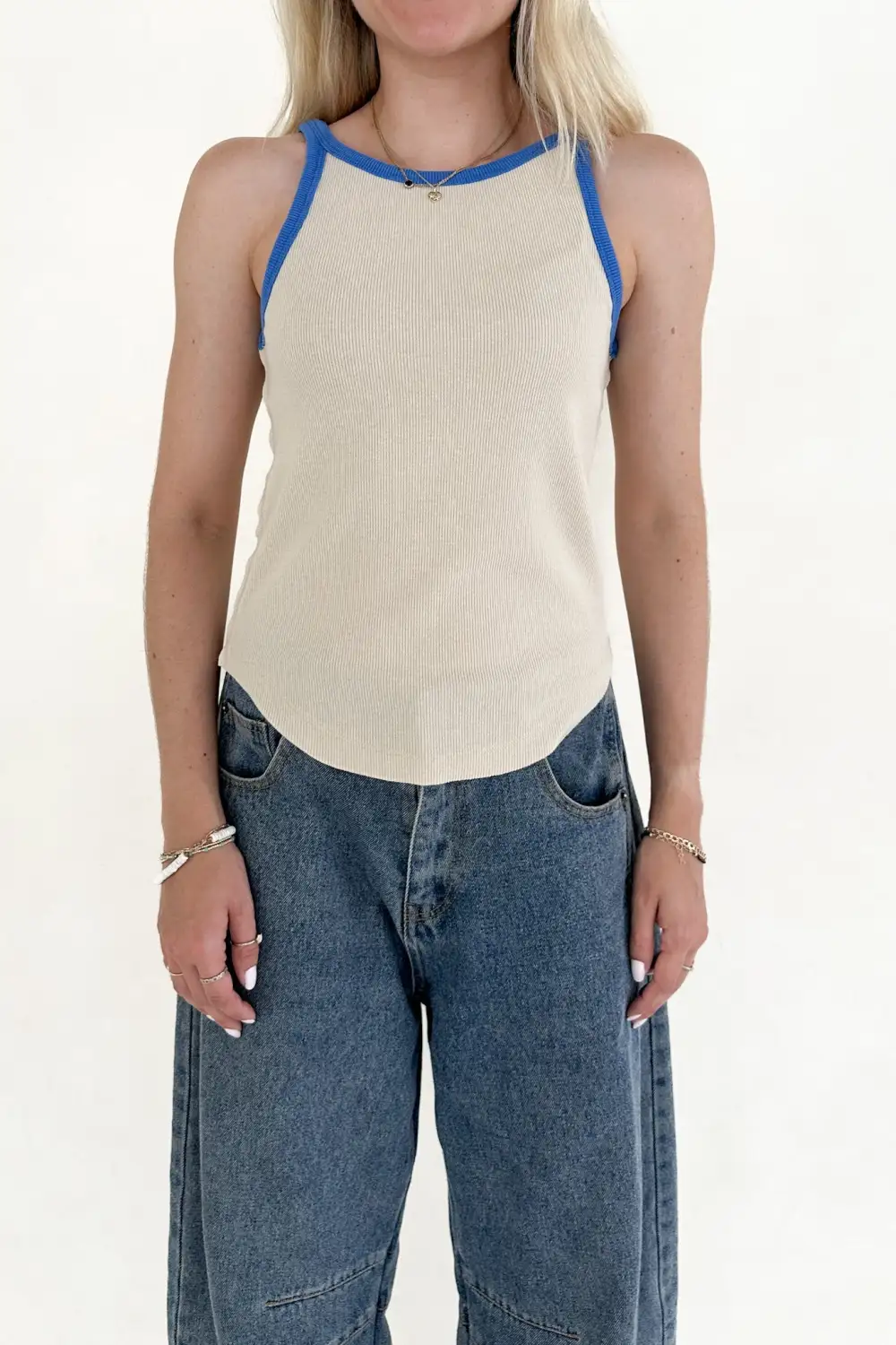 Tailored Soft Blocked Pattern Tank Top
