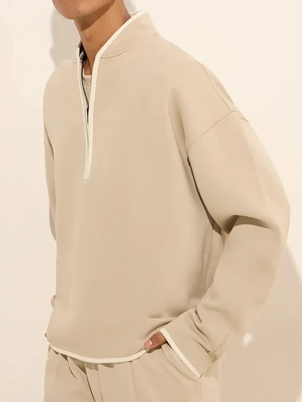 Solid Loose Cotton-Blend Sweatshirt