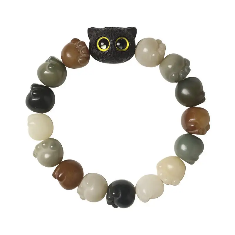 Natural Bodhi Seed Lovely Paw Ebony Wood Bracelet