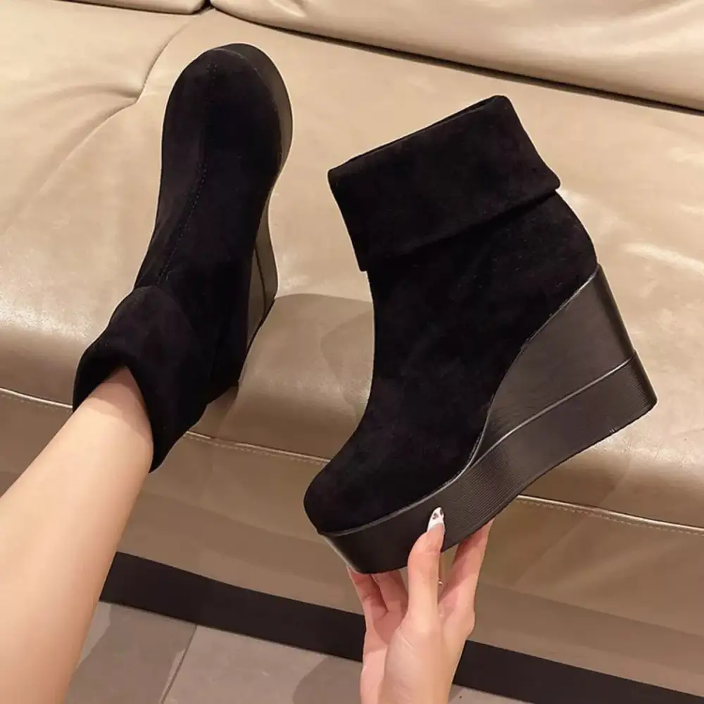 Refined Round Toe Wedge Boots