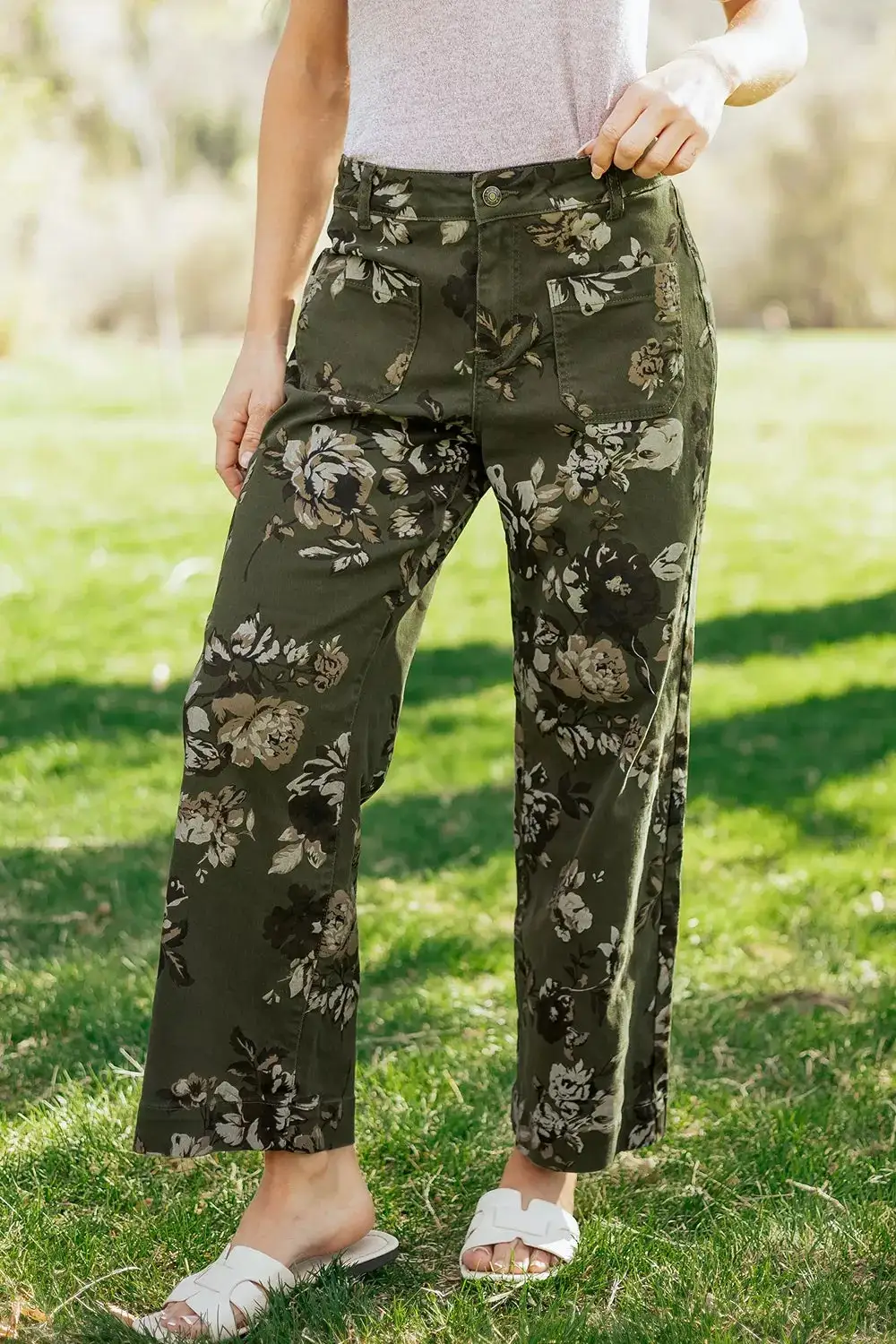 High Rise Floral Print Wide Leg Jeans