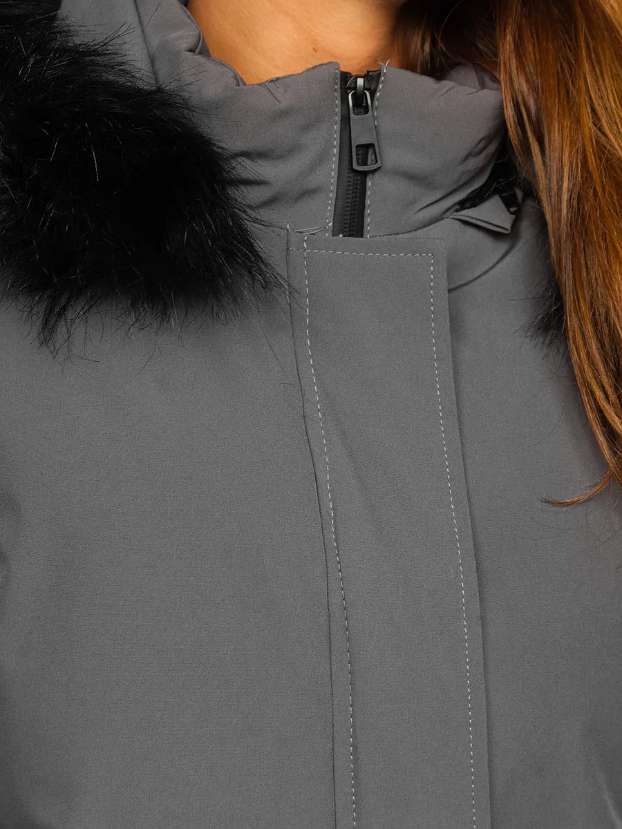 Women's Graphite Quilted Winter Jacket With Hood