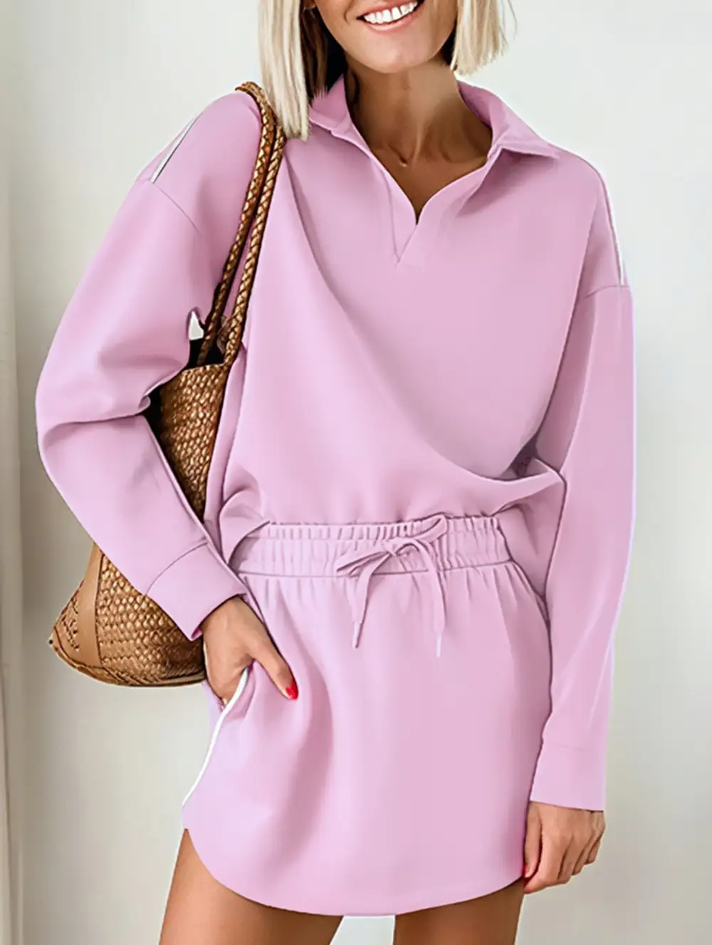 Sport Collar Top Skirt Set
