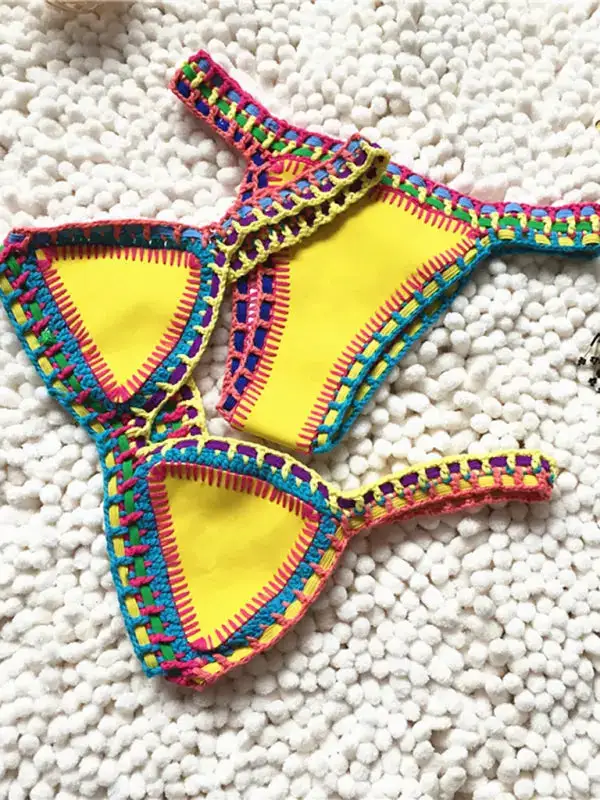 Handwoven Colorful Bikini Top Swim Set