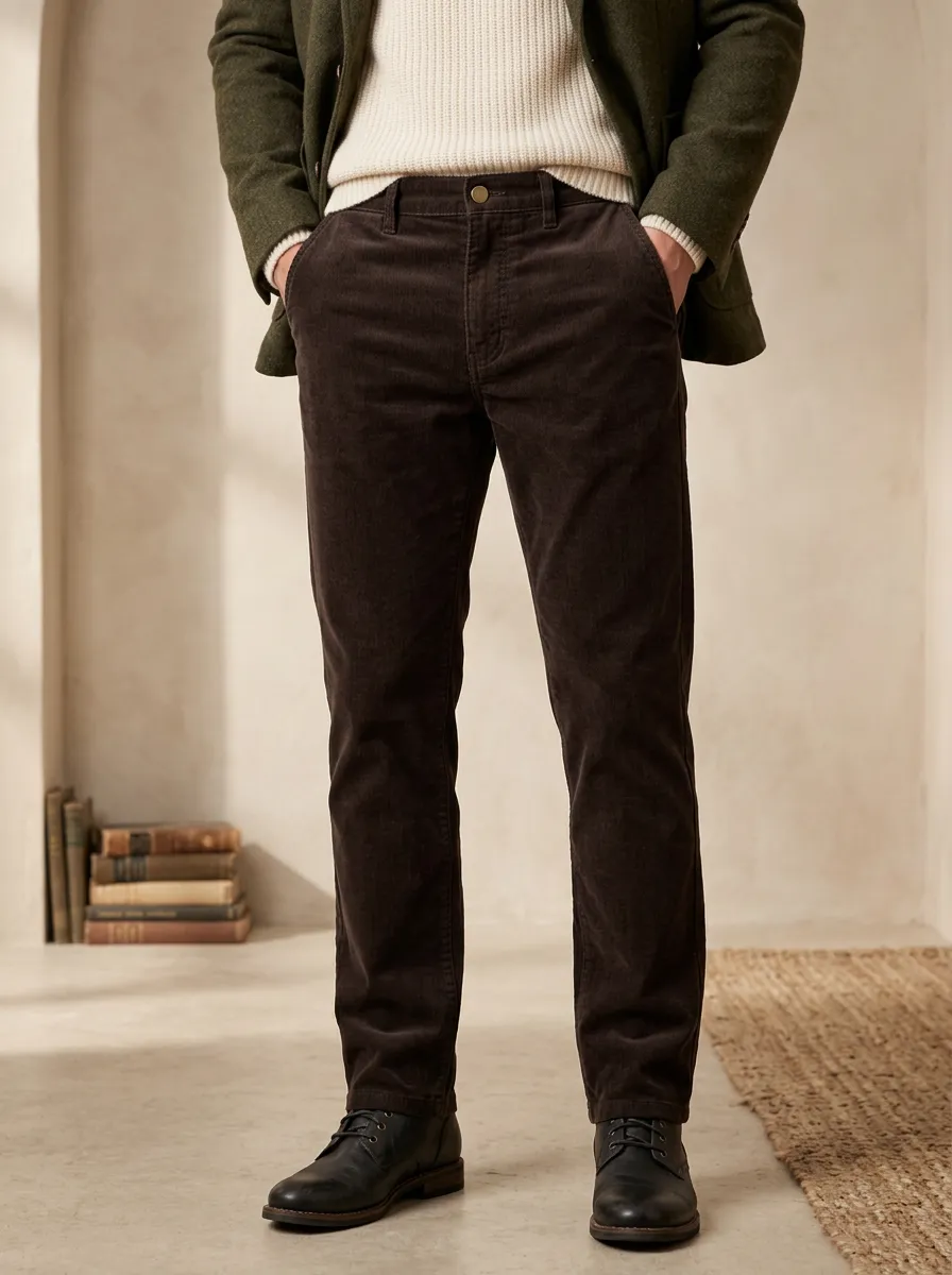 Men's Autumn Winter Smart Casual Corduroy Casual Button Fly Pants