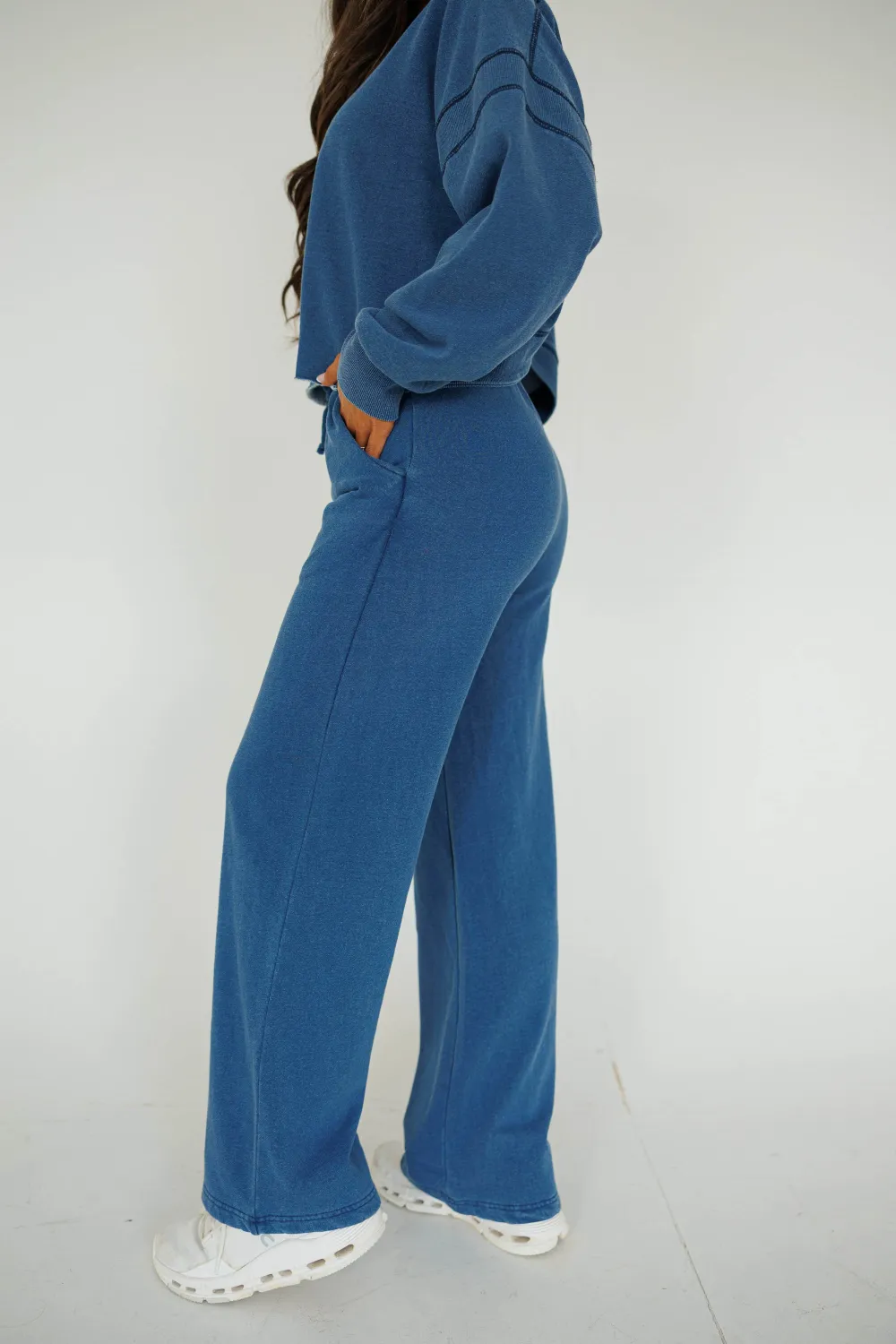 Fleece-Lined Denim Drawstring Lounge Sweatpants