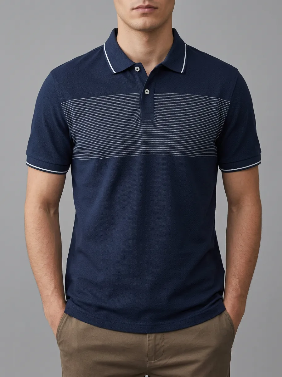 Men's Navy Blue Horizontal Stripe Polo Shirt