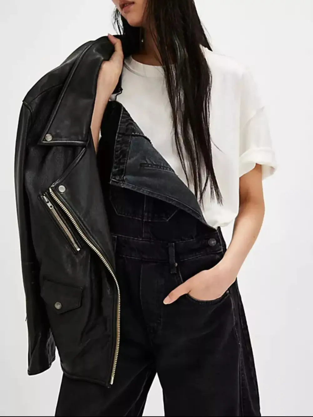 Wide Strap Wide Leg Denim Overalls Full-Length Bib Overalls