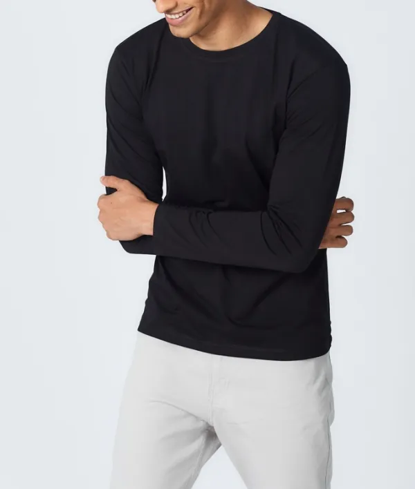 Black Long Sleeve Cotton Crew Neck T-Shirt