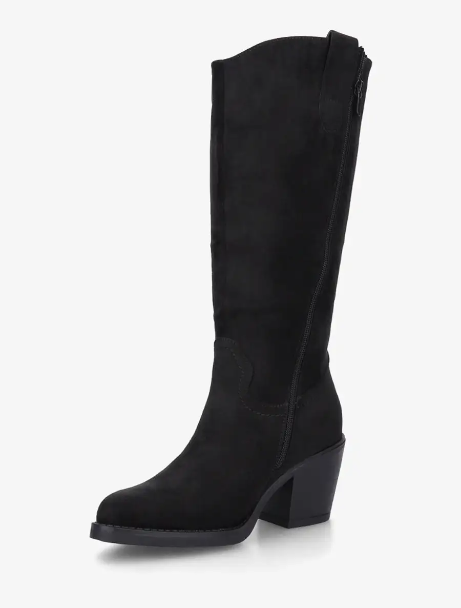 Bold Detail Block Heel Faux Suede Knee High Boots