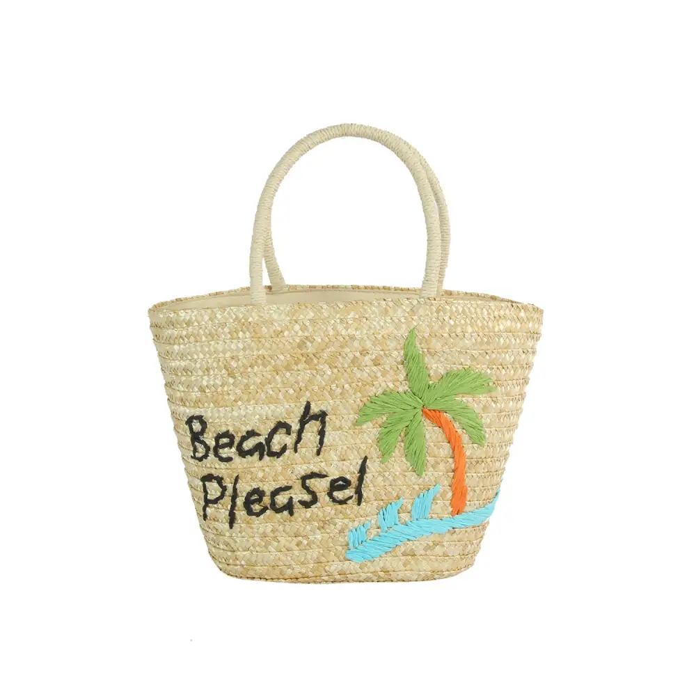 Embroidered Fruit Straw Tote Bag