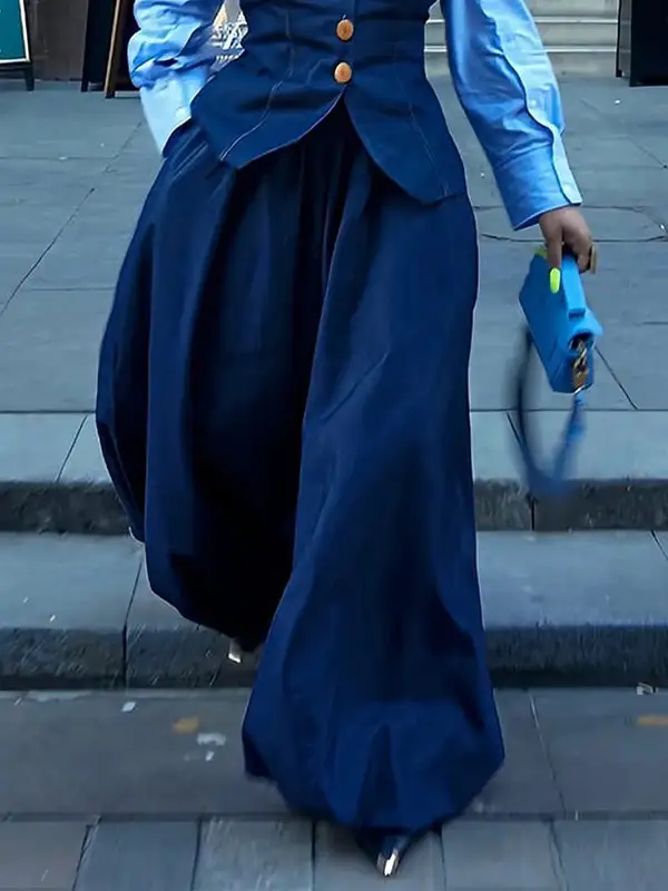 Minimal Relaxed Fit Wide Leg Harem Pleated Jeans