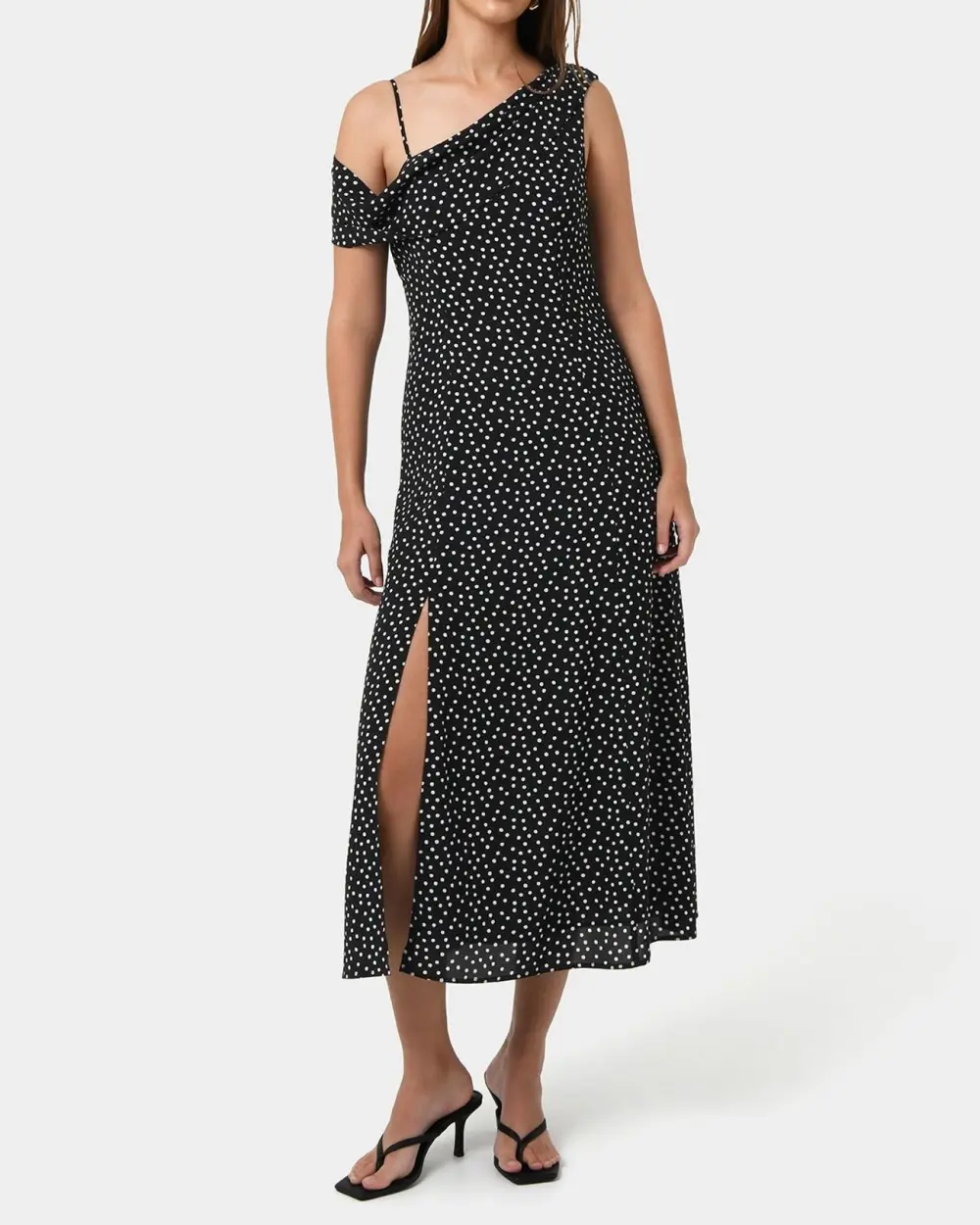 Asymmetric Maxi Dress -Polka Dot