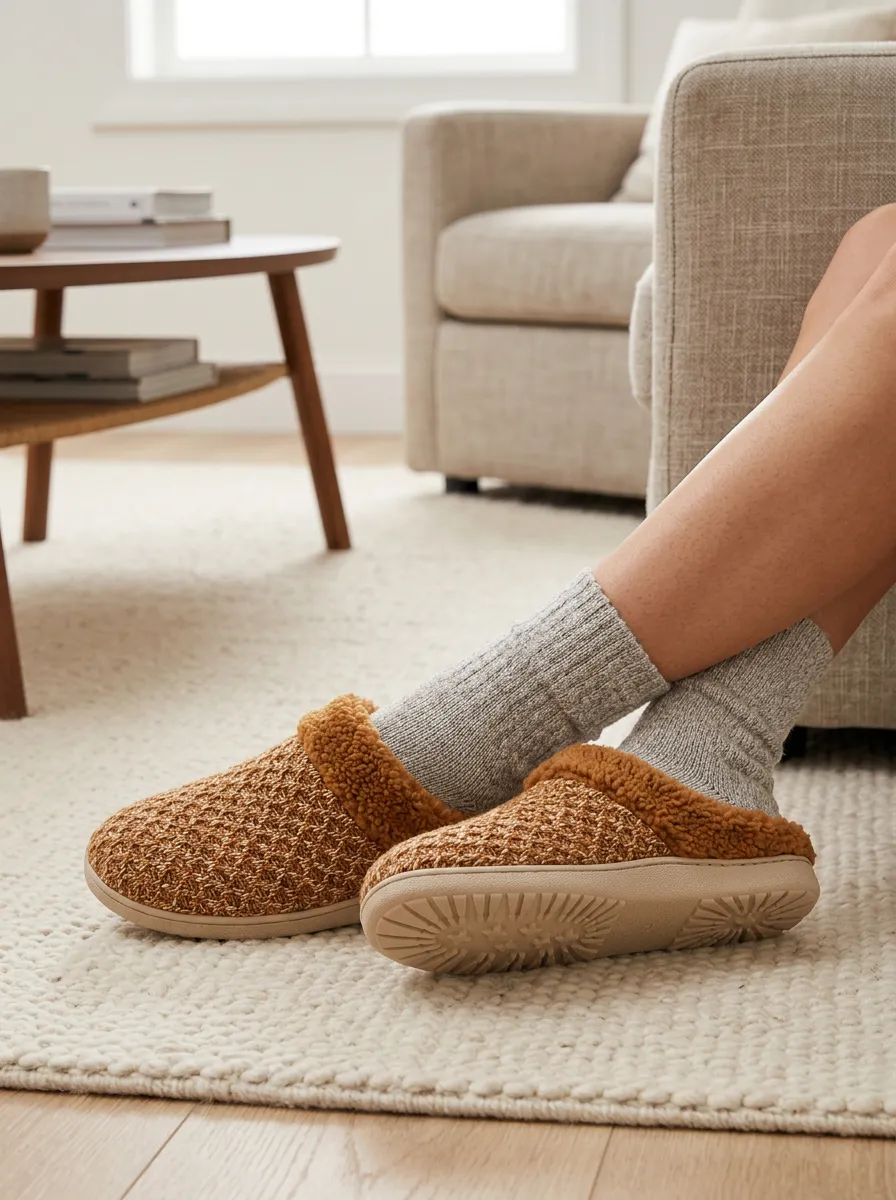 Women's Cozy Home Knit Texture Fleece Lined Warm Wool Slippers
