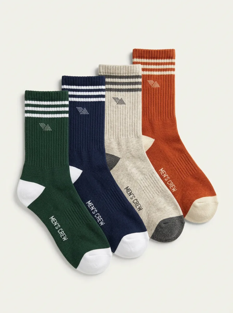 Classic Striped Crew Detail Men's Four Pair Socks