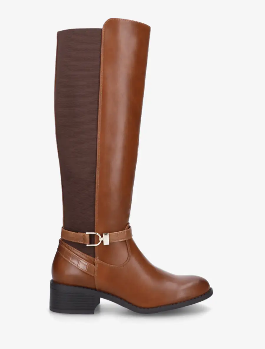 Everyday Riding Strap Detail Block Heel Faux Leather Knee High Boots
