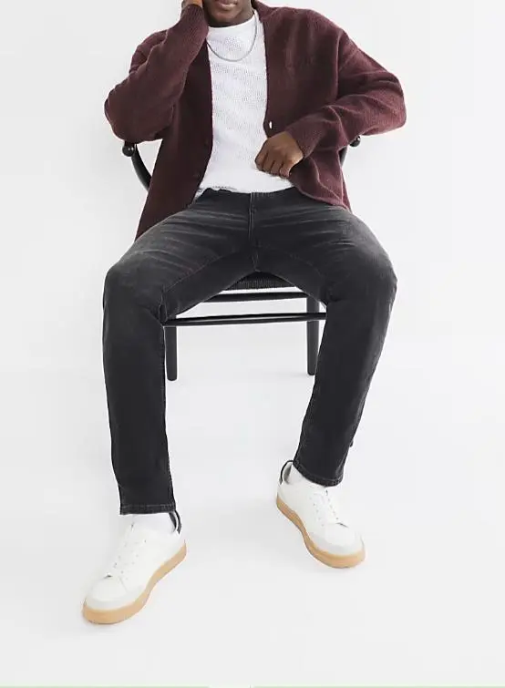 Men's Casual Skinny Washed Black Jeans