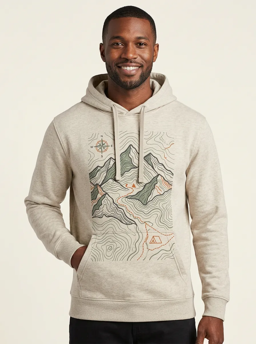 Men's Hiking Camping Lover Mountain Topographic Graphic Hoodie