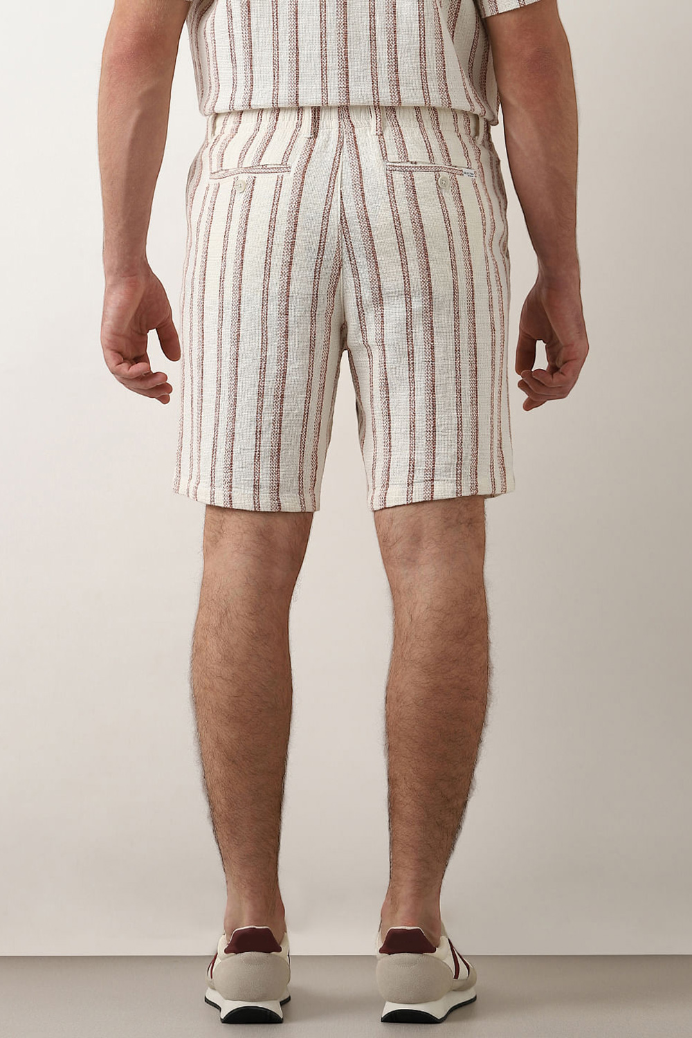 Beige Striped Co-ord Set Shorts